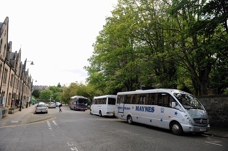 Coaches parked on Ardross Street in Inverness
